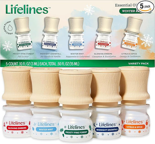 Lifelines Essential Oil Blend Discovery Set, 5 Pack Winter - Aromatherapy Scented Oils with Mess-Free Precision Pump for Diffusers & Humidifiers - Aroma Experience with 5 Unique Blends - Bloomnest
