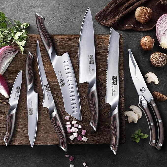 HOSHANHO 8-Piece Kitchen Knife Set, Japanese High Carbon Super Steel Knife Sets with Block, Professional Ultra Sharp Chef Knife Set with Scissors - Bloomnest