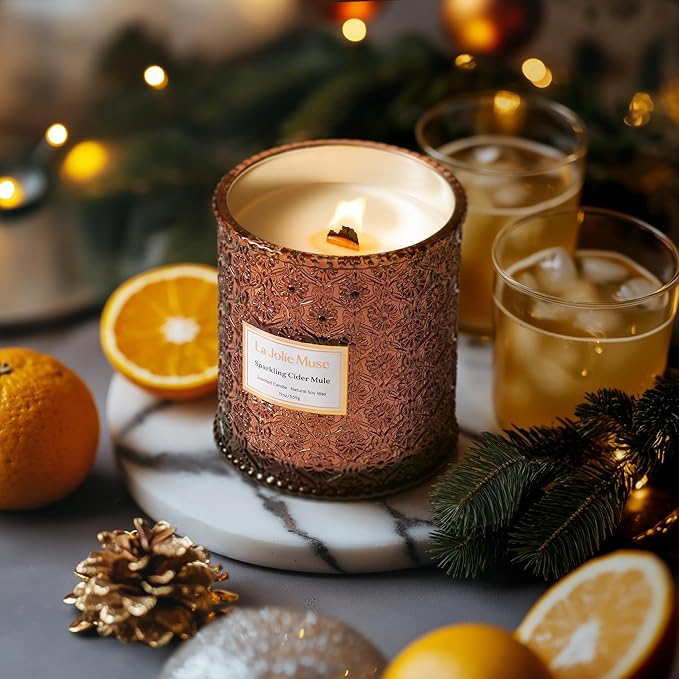 LA JOLIE MUSE Fall Candle | Sparkling Cider Mule Candle – Apple Cider, Orange & Amber | 19 oz Wooden Wick | Clean Burn & Vibrant Scent | Fun Gift for Hosts & Fall Tablescapes - Bloomnest