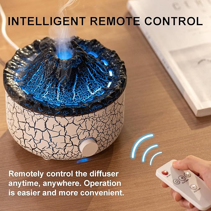 Aromatherapy Essential Oil Diffuser, 560ml Ultrasonic Cool Mist Diffuser/Humidifier with Flame & Volcano 2 Mist Mode, for Bedroom,Office,Home, Auto Shut-Off, Remote Control, Gift (Blcak) - Bloomnest