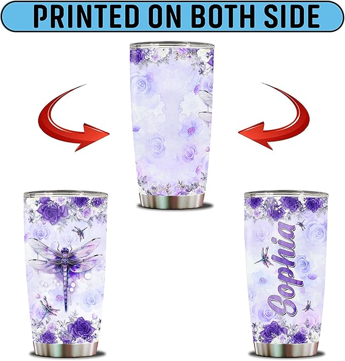 Personalized Dragonfly Coffee Mug Cups Gifts For Women Unique Mom, Purple Dragonflies Water Bottle Mothers Day Birthday Christmas Valentine 20oz Stainless Steel Thermos Tumbler Cup With Lid - Bloomnest