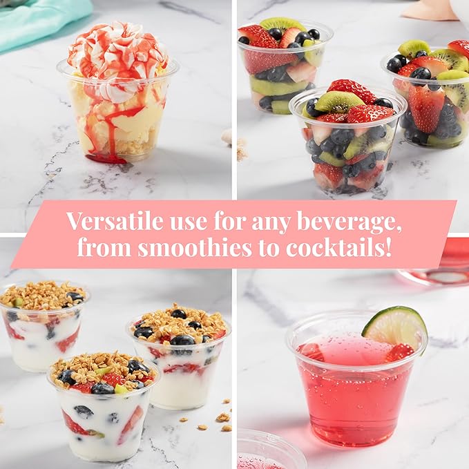 Prestee 400 Pcs Clear Plastic Party Cups Disposable - 9 oz Clear Plastic Cup for Cold Beverages, Cocktails, Smoothies, and Desserts - Durable PET Cups for Gatherings, Events, and Catering - Bloomnest