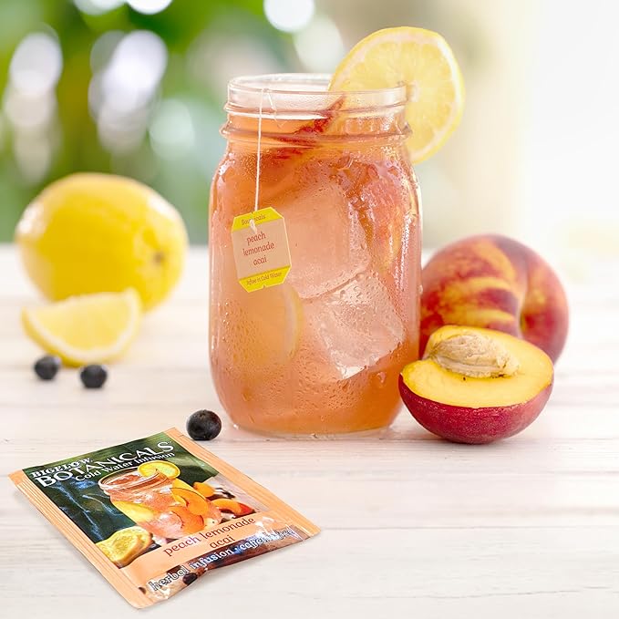 Bigelow Botanicals Cold Water Infusion Peach Lemonade with Acai, Caffeine Free Herbal Tea with Peach and Lemonade Flavor, 18 Count Box (Pack of 6), 108 Total Tea Bags - Bloomnest