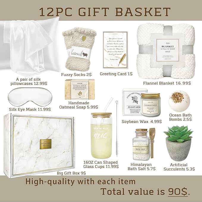 Care Package for Women,12PC Get Well Gifts for Women After Surgery,Birthday,Get Well Soon,Grief,Sympathy Gifts,Condolences (white) - Bloomnest