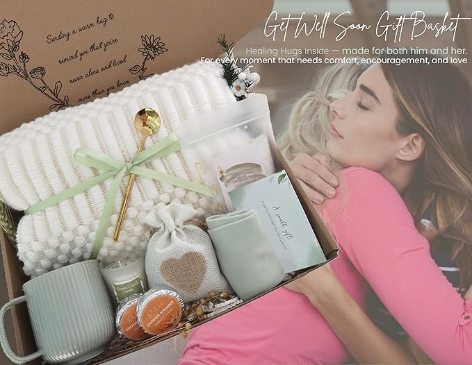 Get Well Soon Gift Basket- Relaxation, Birthday,Mothers Day /Self Care Package, After Surgery, Sympathy Gift for Loss of Loved One, Thinking of You Gift Set, Grief/Comfort/Miscarriage Gift for Women - Bloomnest