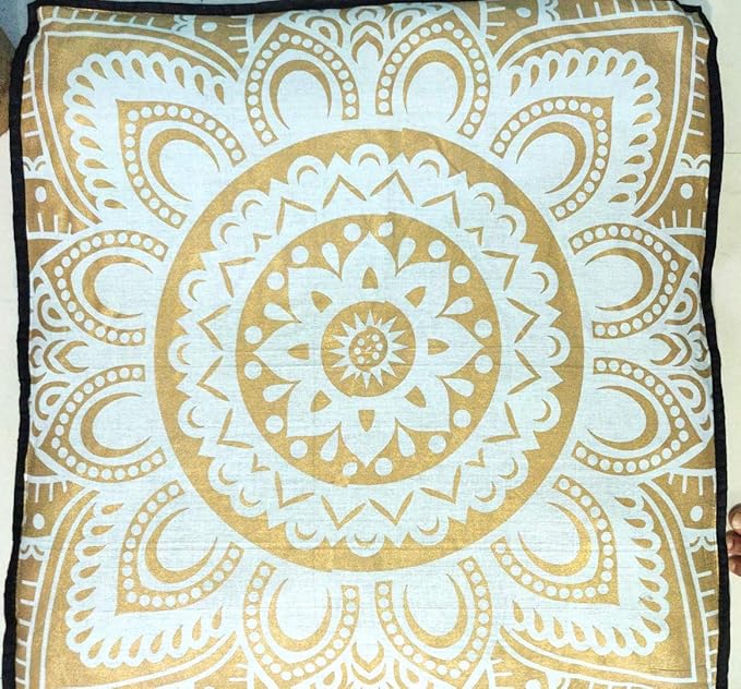 24" White Gold Flower Mandala Barmeri Large Floor Pillow Cover Cushion Meditation Seating Ottoman Throw Cover Hippie Decorative Zipped Bohemian Pouf Ottoman Pom Pom Cases 24 " square - Bloomnest