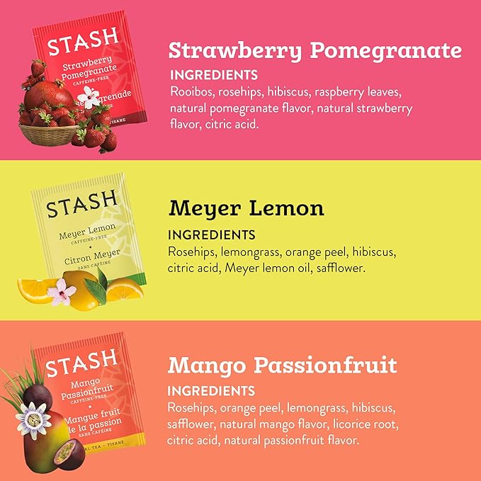 Stash Tea Fruity Herbal Tea 6 Flavor Tea Sampler, 6 boxes With 18-20 Tea Bags Each - Bloomnest