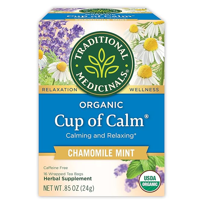 Traditional Medicinals Tea, Organic Cup of Calm, Calming & Relaxing with Chamomile Mint, 16 Tea Bags - Bloomnest