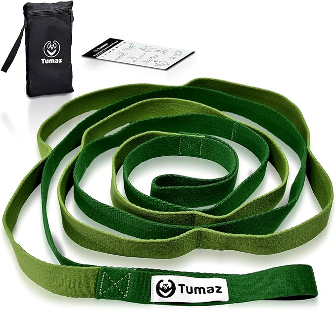 Tumaz Stretching Strap - 10 Loops & Non-Elastic Yoga Strap - The Perfect Home Workout Stretch Strap for Physical Therapy, Yoga, Pilates, Flexibility - [Extra Thick, Durable, Soft] - Bloomnest