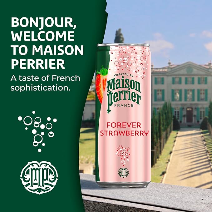 Maison Perrier Forever Strawberry Flavored Sparkling Water, 11.15 Fl Oz Cans, 8 Count, 3 Pack - Bloomnest