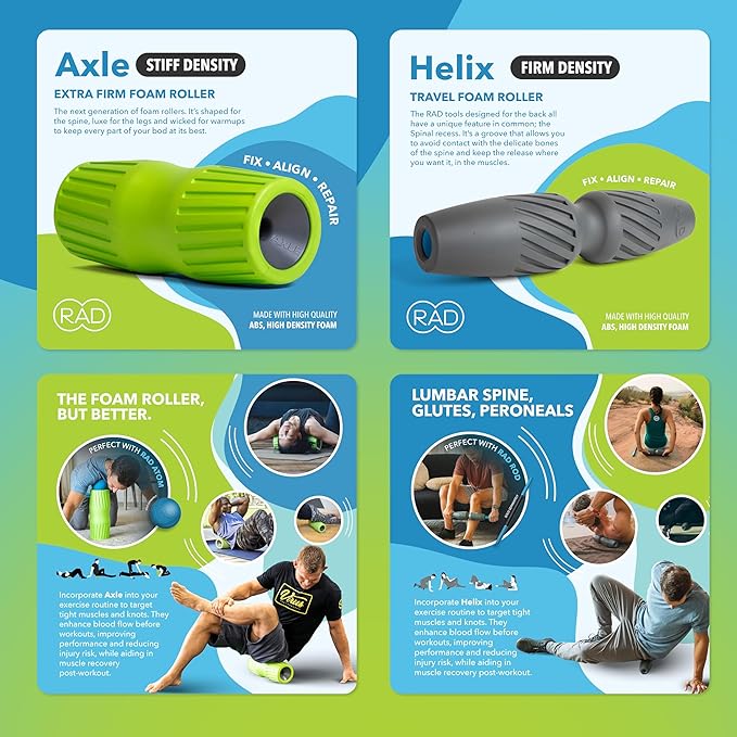 RAD Back Relief Massage Set – Myofascial Release Bundle for Back Pain, Muscle Recovery, and Mobility - Includes Exercise Foam Rollers, XL Peanut Massage Ball, and Neuro Ball Foot Roller - Bloomnest