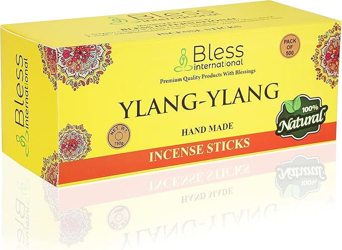 Bless-YLANG-YLANG 100%-Natural-Handmade-Hand-Dipped-Incense-Sticks Organic-Chemicals-Charcoal-Free Purification-Relaxation-Positivity-Yoga-Meditation Best-Woods-Scent (500 Sticks(26 OZ)) BlessInternational