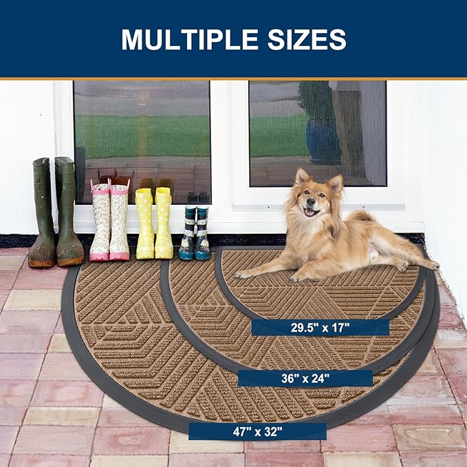 Smiry Half Circle Front Door Mat Outside Entrance, Heavy Duty Sturdy Natural Rubber Doormat, Trap Dirt and Moisture, Low Profile Mats for Indoor Outdoor Entry, Irregular Triangle (47x32, Coffee) - Bloomnest