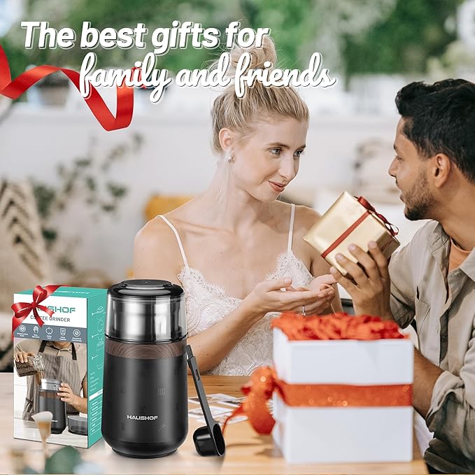 HAUSHOF Coffee Grinder Electric, One Touch Design, Spice, Herb, Grinder for Coffee Bean Spices and Seeds with 1 Removable Stainless Steel Bowl, Dry Grinder-Black - Bloomnest