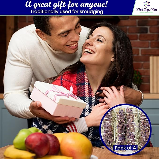 Lavender with White Sage - Bholi Sage Plus Sage Incense Sticks for Cleansing Negative Energy, Sage Sticks for House Cleansing - Lavender with White Sage Smudge Sticks Pack of 4 - Bloomnest