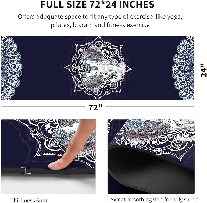 nuveti Yoga Mat Print Extra Thick TPE Non Slip Fitness Exercise Mat with Carrying Bag,72"x24" Extra Thick 6MM Exercise & Workout Mat for Yoga, Pilates Fitness and Floor Exercises - Bloomnest