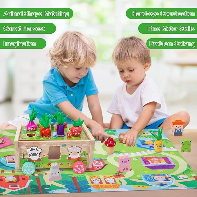 Toddler Montessori Wooden Farm Toys | Babies 12-18 Months Toy with Game Map for 1 2 3 Year Old Boys Girls | 1st First Birthday Gifts for 1-2 Years | Wood Learning Educational Toys Fine Motor Skills - Bloomnest