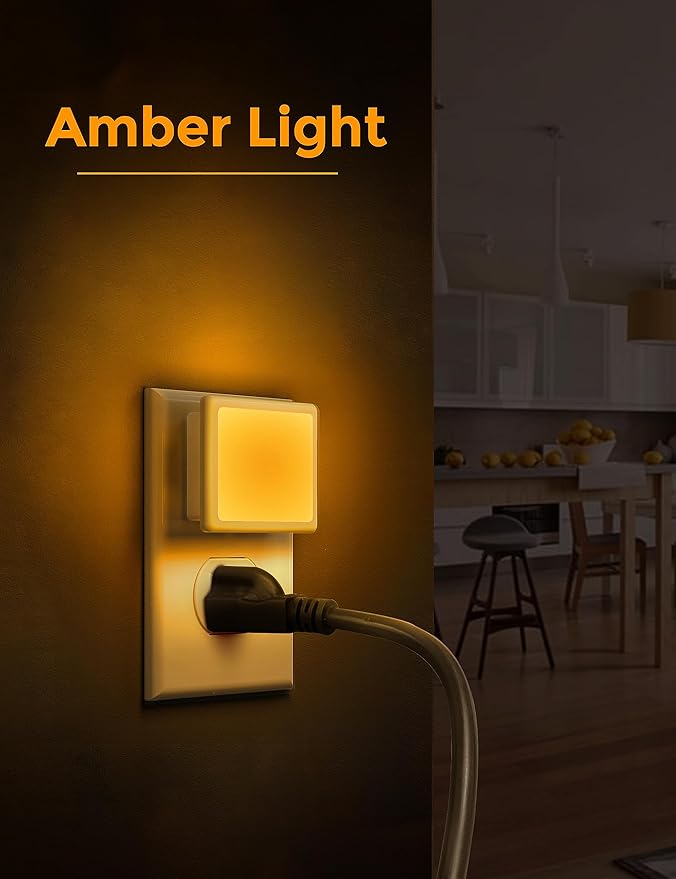 L LOHAS LED Night Lights Plug into Wall 2-Pack, 0.3W Plug in Night Light, Dusk to Dawn, 2000K Amber Light, Sleep Aid Nightlight Auto-On/Off, for Adults Kids Room, Bedroom, Bathroom, Hallway, Non-Dim - Bloomnest