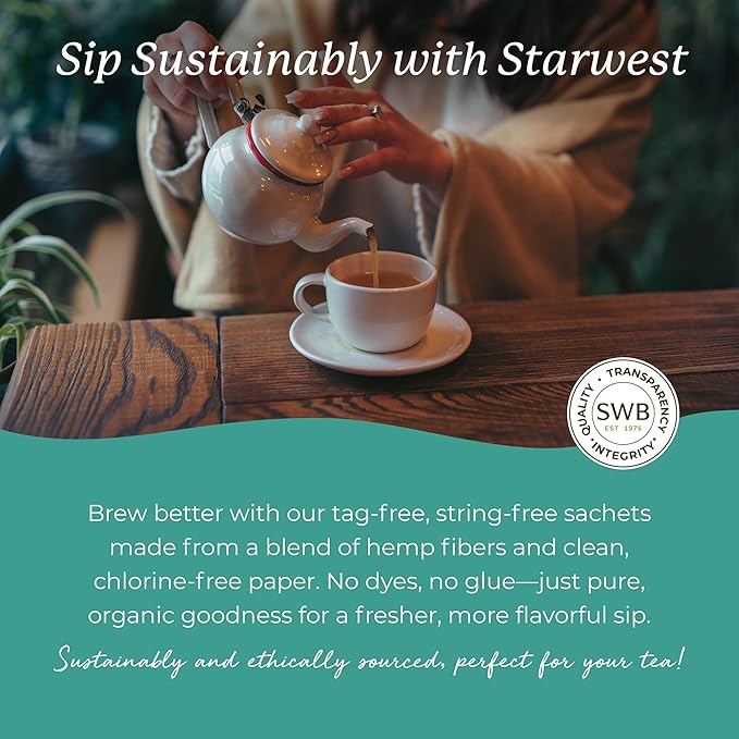 Starwest Botanicals Organic Spearmint Leaf Tea - Caffeine Free Herbal Tea, Promotes Calm, USDA Organic Spearmint Leaf, String Free Sachets, Non GMO - 20 Tea Bags - Bloomnest