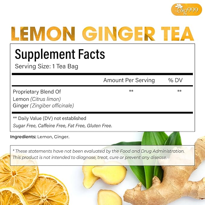 TOG999, Premium Lemon Ginger Tea Bags | 120 Tea Bags | Refreshing Herbal Blend with Bright Citrus & Warming Ginger | Naturally Caffeine-Free | 100% Plant-Based, Sustainably Sourced Herbal Tea - Bloomnest