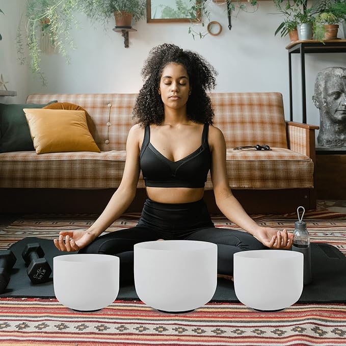 FMTY 7inch 8inch 9inch Crystal singing bowls set sound bowl for healing Mindfulness, Meditation, Yoga, Spiritual and Body Healing Chakra Bowl (D+E+F) - Bloomnest