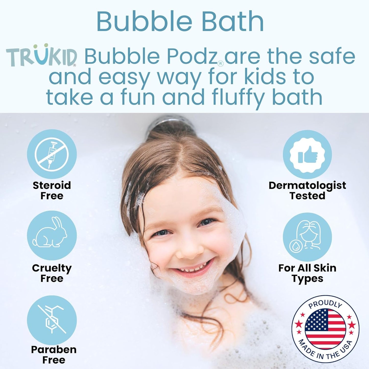 TruKid Bubble Podz Bubble Bath for Kids, Toddlers, & Babies, Tear Free Gentle & Refreshing Bath Bomb for Sensitive Skin with Natural Moisturizers, Non-Toxic, pH Balanced, Bubble Gum Scent (10 Podz)