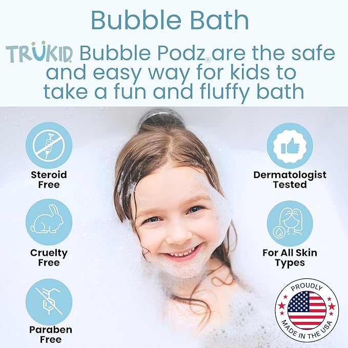 TruKid Bubble Podz Bubble Bath for Kids, Toddlers, & Babies, Tear Free Gentle & Refreshing Bath Bomb for Sensitive Skin with Natural Moisturizers, Non-Toxic, pH Balanced, Lavender Scent (24 Podz) - Bloomnest