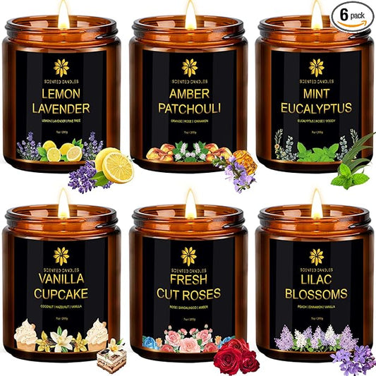 Scented Candles Set for Home, 6 Pack Scented Aromatherapy Candles for Women, 42.3 Oz 300 Hours Burning, Soy Wax Candle Gift Set with Lemon Lavender, Idea for Birthday, Anniversary, Mother's Day - Bloomnest