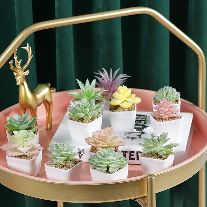 Tiita 24 Set Artificial Faux Succulents in Pots Fake Plants Plastic Arrangement Planter Small Mini Tiny Decoration for Home Office Desk Window Sill Bathroom Bedroom Outdoor Indoor - Bloomnest