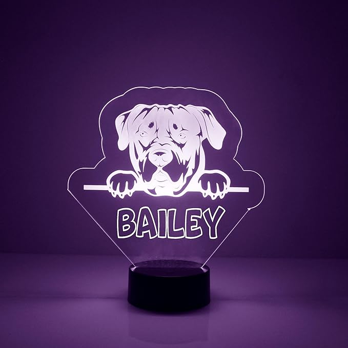 Custom Dog LED Sign Night Light Lamp with Remote, Light Up Display with Personalized Name or Image, Customized, Made in The USA, Clear Acrylic Home Decor Design with 16 Colors, 4 Modes (Rottweiler) - Bloomnest