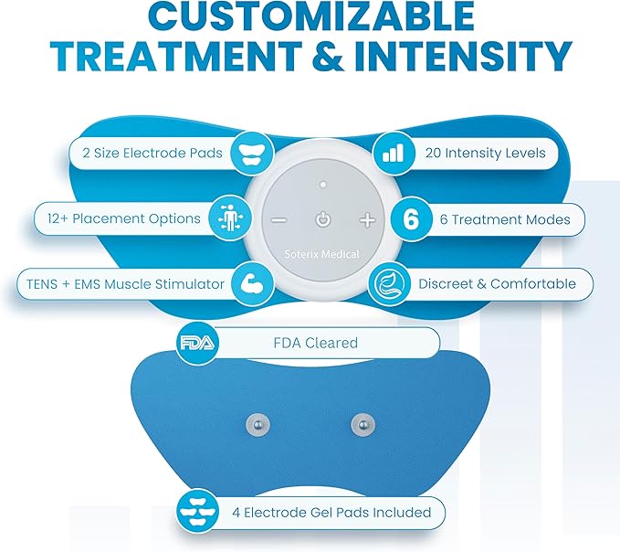 Soterix Medical PainX TENS Wireless Tens Unit Muscle Stimulator - FSA Tens Unit for Back Pain, Knee, and Neck, USB Rechargeable, 4 Electrode Pads, Designed in USA, US Customer Support SoterixMedical