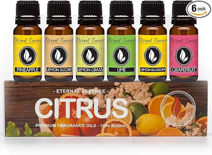 Eternal Essence Oils Citrus Set of 6 Premium Fragrance Oils - Lemon Grass, Blossom, Sugar, Lime, Grapefruit, and Pineapple - for Diffusers, Candle & Soap Making, & Aromatherapy - 10ML - Bloomnest