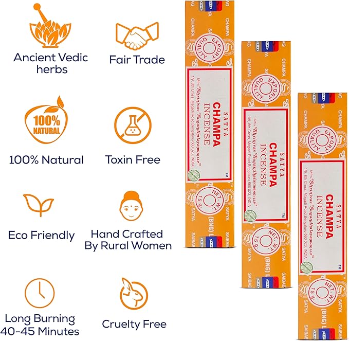 Satya Champa Incense Sticks, Satya Bng Insenses 15gmx12 Pack with Raajsee Incense Holder Bundle, Satya Nagchampa Natural Incense - Bloomnest