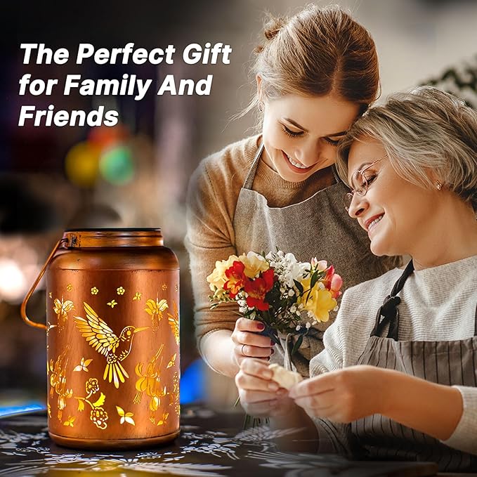 Hummingbird Solar Lanterns Outdoor Waterproof Hanging Solar Lights Metal Decor Lantern LED Light Christmas Decorative for Garden,Patio,Yard,Lawn,Backyard,Front,Porch as Gifts for Women Men - Bloomnest