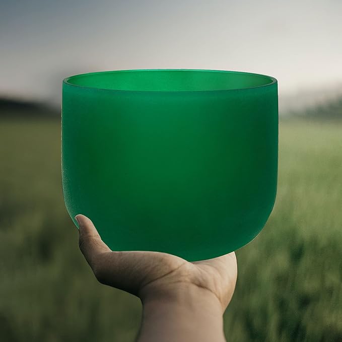 TOPFUND Green F Note Crystal Singing Bowl Heart Chakra 8 inch with Heavy Duty Carrying Case and Suede Mallet