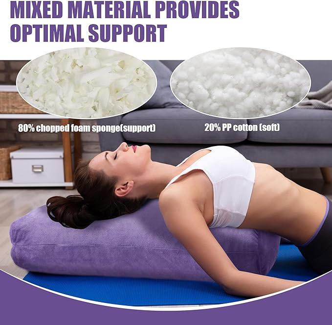 HOMBYS Shredded Foam Yoga Bolster Pillow for Restorative Yoga & Meditation, Versatile Rectangular Yoga Support Pillow Premium Meditation Cushion with Washable Velvet Cover& Carry Handle - Bloomnest