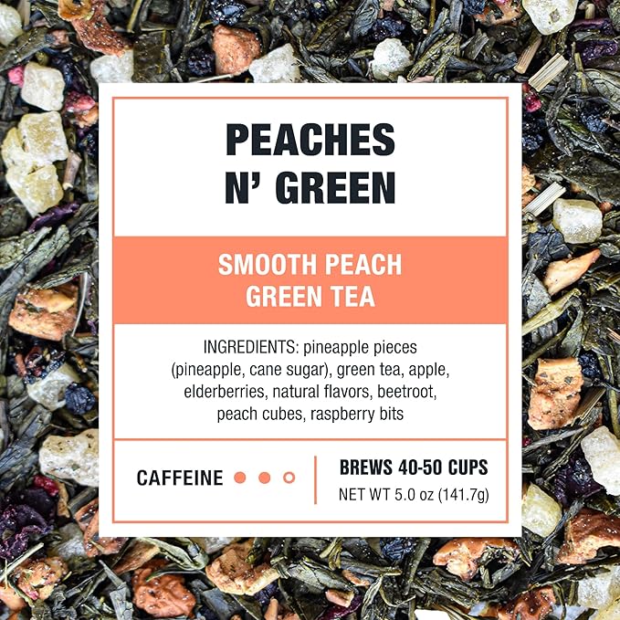 Tiesta Tea - Peaches N’ Green, Loose Leaf, Smooth Peach Green Tea, Premium Blend, Medium Caffeinated, Make Hot or Iced & Brews Up to 50 Cups, 5 Ounce Refillable Tin - Bloomnest