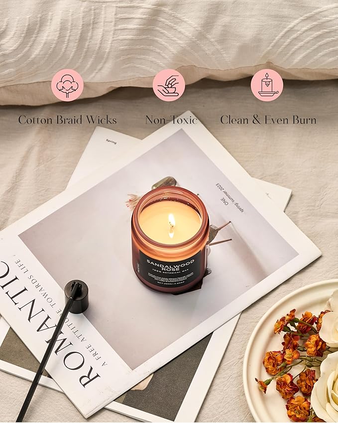 M&SENSE Sandalwood Rose Scented Candle 7.05oz 50 Hours Long Lasting Burn Natural Soy Wax Strong Scented Candle for Home, 2 Wick Home Fragrance Slow Burning Housewarming Gifts for Men Women - Bloomnest