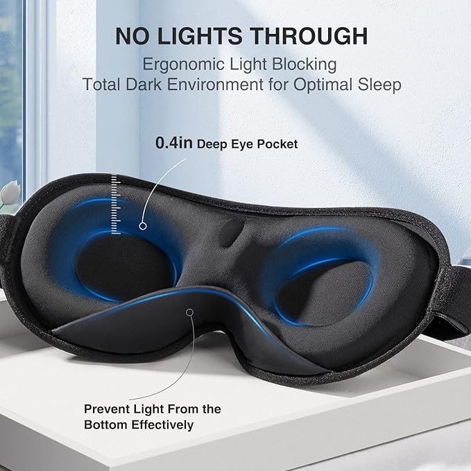YFONG Weighted Sleep Mask, Women Men 3D Eye Mask Blocking Lights Sleeping Mask (4.2oz/120g), Pressure Relief Night Sleep Eye Mask with Adjustable Strap, Eye Cover Blindfold for Travel Nap Yoga, Blue - Bloomnest