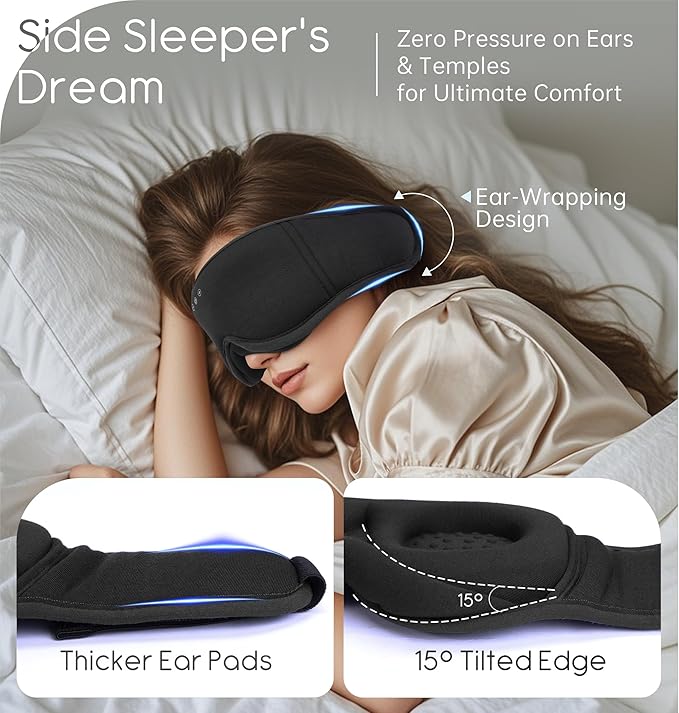 Sleep Mask with Headphones Bluetooth 5.4, TOPOINT 3D Eye Mask Blackout with Soft Bamboo Cotton for Side Sleepers Women Men, Sleep Headphones Earphones HD Speaker Microphone for Travel Meditation Gift - Bloomnest