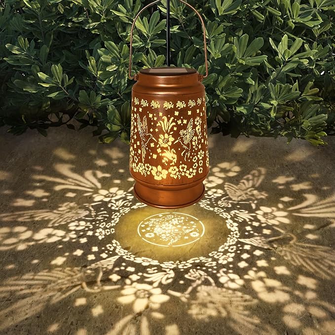 Lawn Social Solar Lanterns Outdoor Waterproof, Hummingbird Metal Hanging Solar Lights for Outside, Garden Decor Birthday Gifts for Women Mom Grandma, Outdoor Lantern for Patio Yard Balcony Porch - Bloomnest