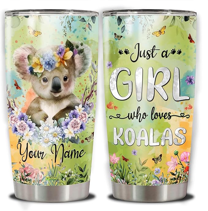 WAZONE Personalized Tumbler Just A Girl Who Loves Koalas Insulated Cup With Lid 20oz 30oz Stainless Steel Koala Bear Travel Coffee Mugs Flower Cute Animal Enthusiast Present For Girls Women - Bloomnest