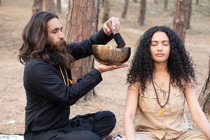 Himalayan Bazaar Large Tibetan Singing Bowl Set - 9" Master Healing Grade For Sound Bath Chakra 7 Metal Meditation Yoga For Home, Studios, and Wellness Use HimalayanBazaar