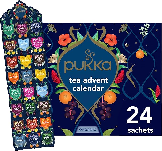 Pukka 2025 Advent Calendar Organic Tea Sampler, Selection of 24 Delightful Black & Green Tea Infusions, Christmas Gift Idea for Tea Lovers, 100% Organic - Bloomnest