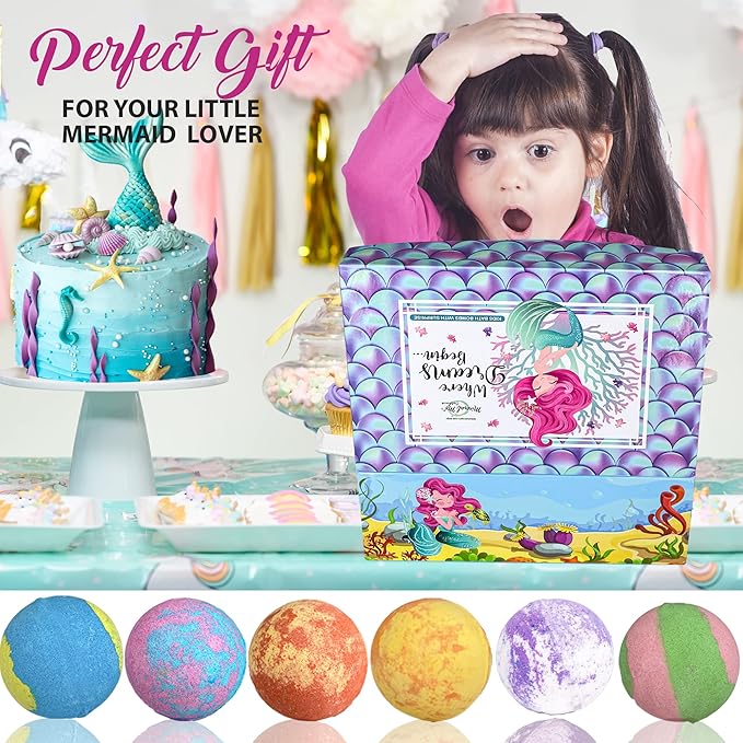 Bath Bombs for Kids with Surprise Inside, Mermaid Bath Bombs for Girls with Jewelry & Jewelry Box for Kids Organic, Skin Moisturizing, Natural Bubble, Stocking Stuffers Christmas Gifts for Boy, Girls - Bloomnest