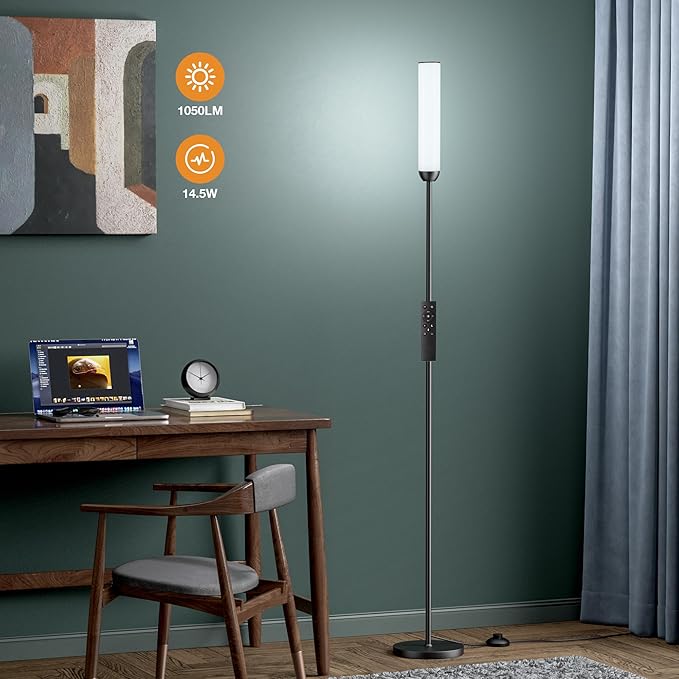 Ambimall LED Floor Lamp with Remote Control, 65" Standing Lamp with Stepless Adjustable 3000K-6500K Colors & 5%-100% Brightness, Foot Switch(Black) - Bloomnest