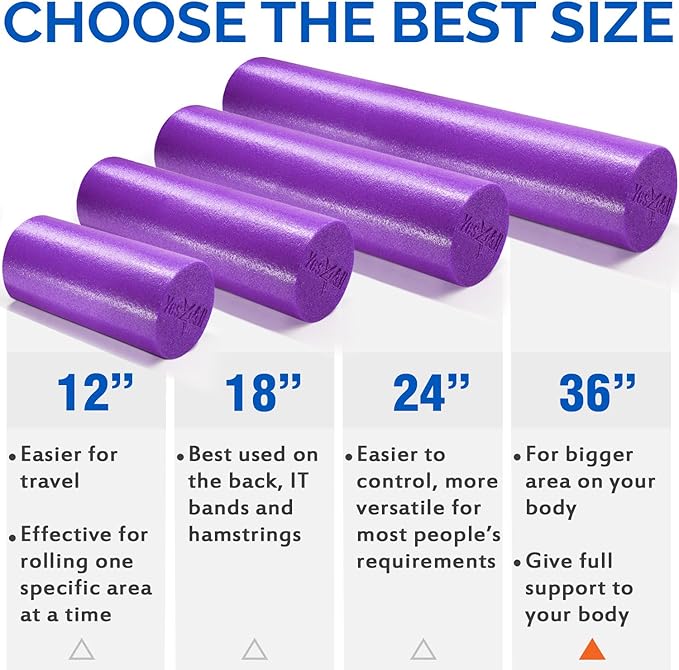 Yes4All Medium Firm Round PE Foam Roller 12, 18, 24, 36 Inches for Pilates, Yoga, Stretching, Balance & Core Exercises - Bloomnest
