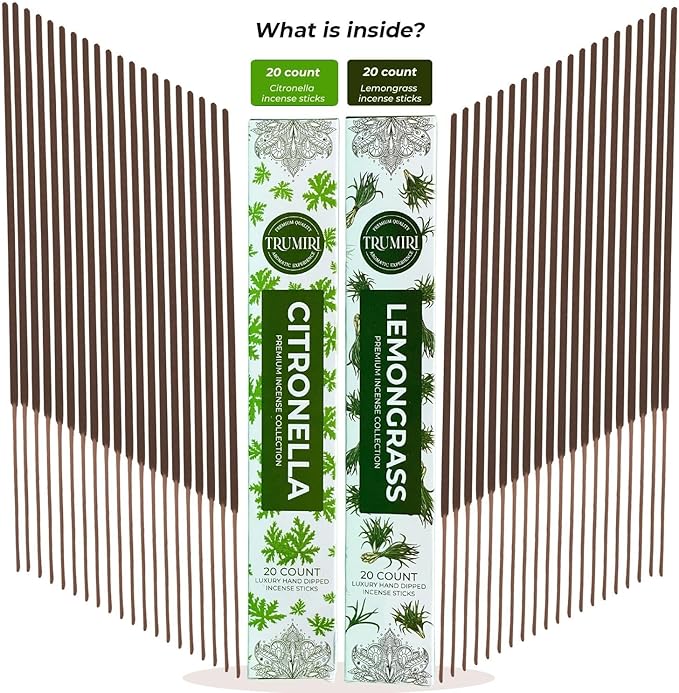 Trumiri Incense Sticks - Combo Pack of 40 Insence-Sticks - 20 Citronella + 20 Lemongrass - Insenses - Insents - Incents - Inscense - Incence - Incienso - All Natural Incense Sticks TRUMIRI
