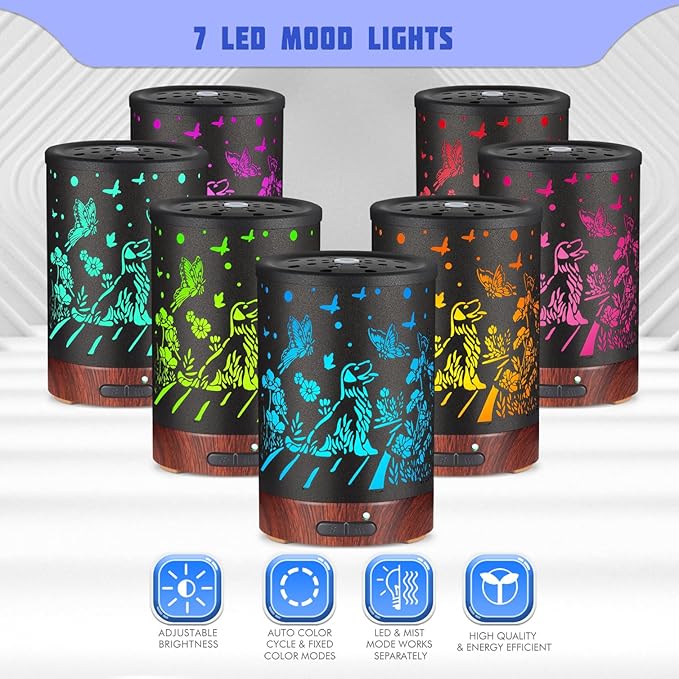 Essential Oils Diffuser,Aromatherapy Diffuser,Birthday Gifts for Women Mom Grandma,Metal Cool Mist Humidifier with 7 Colors Lights Waterless Auto Off Air Diffusers (Dogs)… - Bloomnest