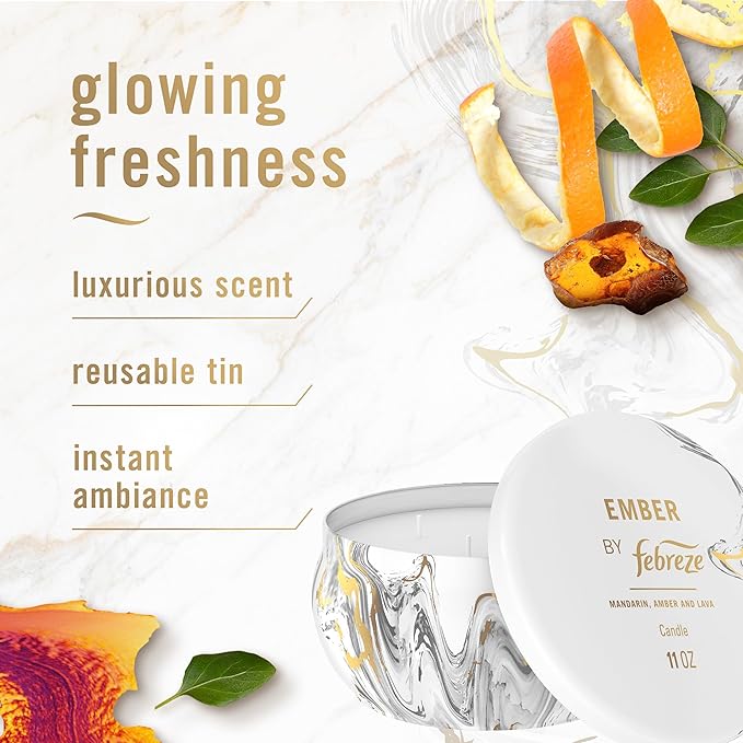 Febreze Scented Candle, Ember Scent, 11 oz 4 Wick Candle, Single Pack - Bloomnest